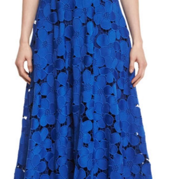 Badgely Mischka Collection Long Halter Lace Gown Royal Blue - Picture 3 of 7